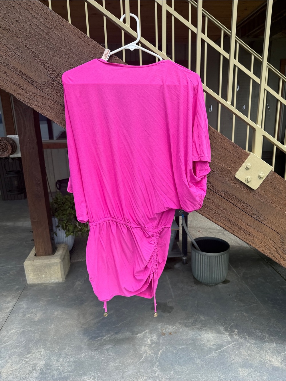 Luli Fama size MED coverup. Bright Pink Drawstring Waist Tunic Top - Picture 2 of 8